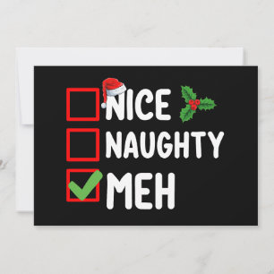 Nice Naughty Meh Funny Christmas List Holiday Invitation