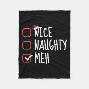 Nice Naughty Meh Funny Santa Claus List Christmas Fleece Blanket