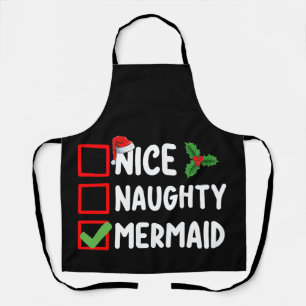 Nice Naughty Mermaid Christmas List Family Holiday Apron