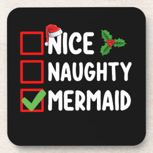 Nice Naughty Mermaid Christmas List Family Holiday Coaster