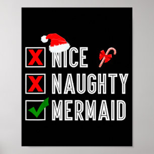 Nice Naughty Mermaid Merry Christmas Santa Claus X Poster