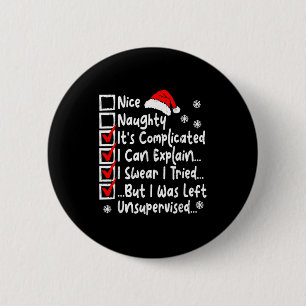 Nice Naughty Multi Checklist Funny Christmas List 6 Cm Round Badge