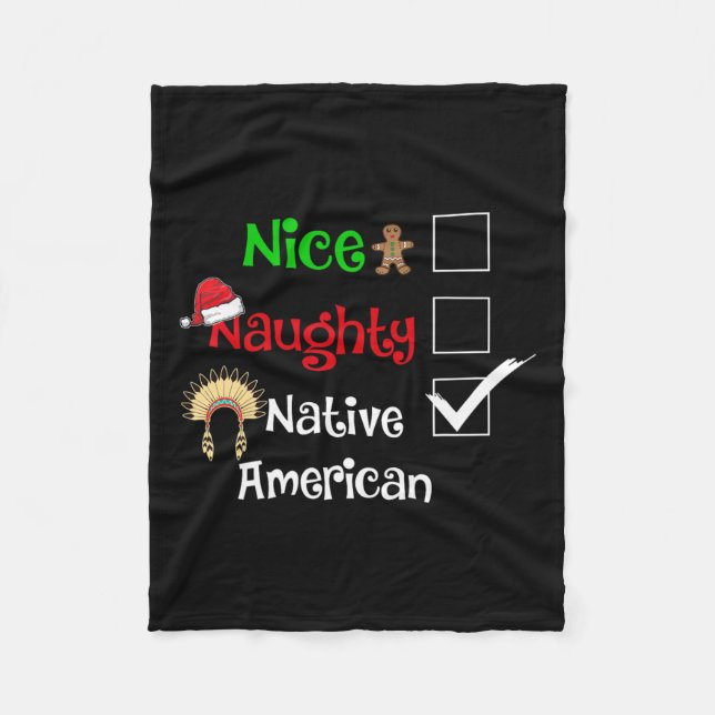 Nice Naughty Native American Santa Christmas Pyjam Fleece Blanket (Front)