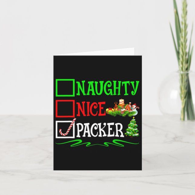 Nice Naughty Packer Santa Christmas List  Card (Front)