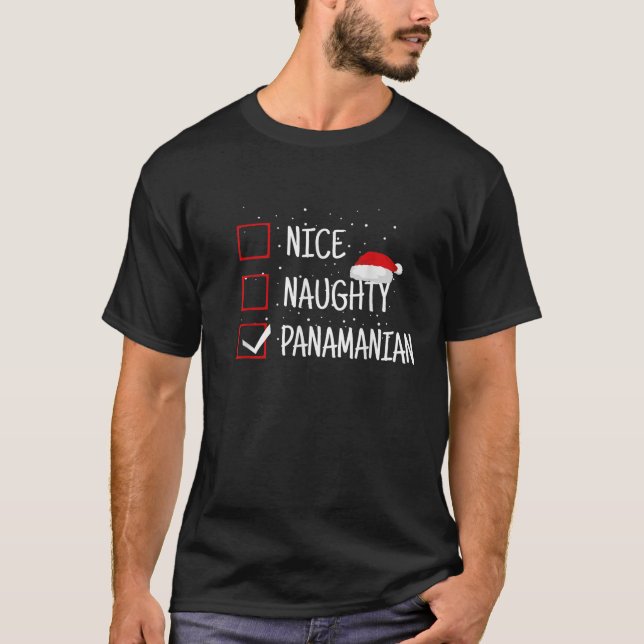 Nice Naughty Panamanian Christmas Checklist Funny  T-Shirt (Front)