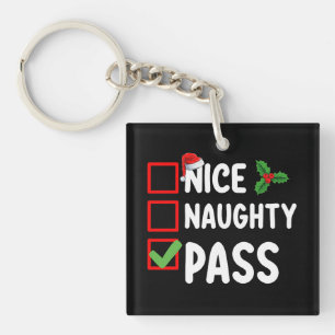 Nice Naughty Pass Christmas List Family Holiday Key Ring