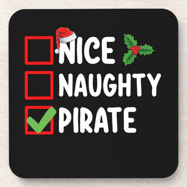 Nice Naughty Pirate Family Matching Christmas List Coaster (Front)