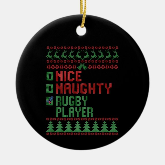 Nice Naughty Rugby Player Funny Christmas Gift Ceramic Tree Decoration (Front)