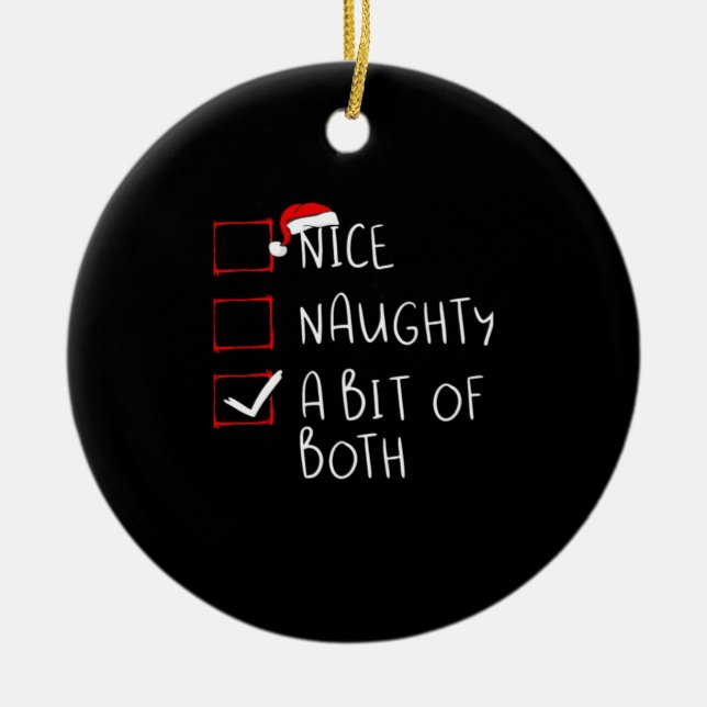 Nice Naughty Santa Hat Humor Vibe Ceramic Tree Decoration (Front)