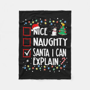Nice Naughty Santa I Can Explain Christmas Family Fleece Blanket