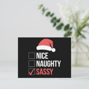 Nice Naughty Sassy Christmas List  Holiday Postcard