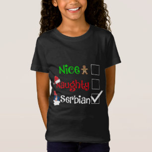 Nice Naughty Serbian Serb Matching Ugly Christmas T-Shirt