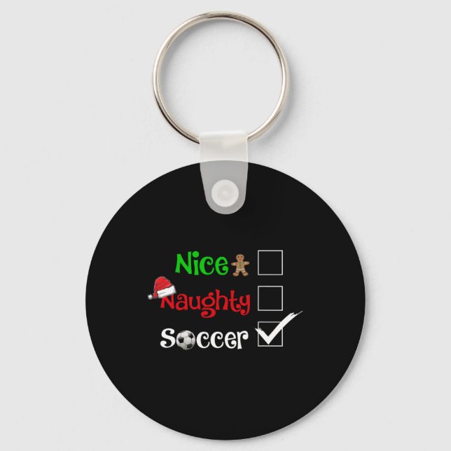 Nice Naughty Soccer Football Santa Christmas Pyjam Key Ring (Front)