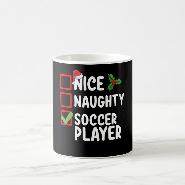 Nice Naughty Soccer Player Christmas Holiday Coffee Mug (Center)