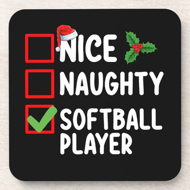 Nice Naughty Softball Player Christmas List Coaster (Front)