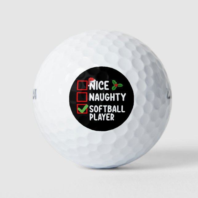 Nice Naughty Softball Player Christmas List Golf Balls (Front)