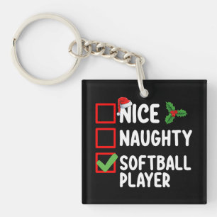 Nice Naughty Softball Player Christmas List Key Ring