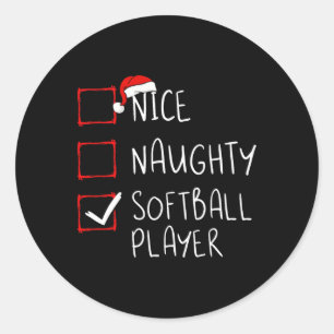 Nice Naughty Softball Player Christmas List Santa Classic Round Sticker