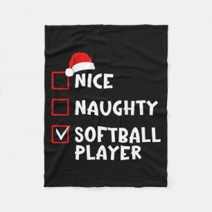 Nice Naughty Softball Player Funny Christmas List Fleece Blanket