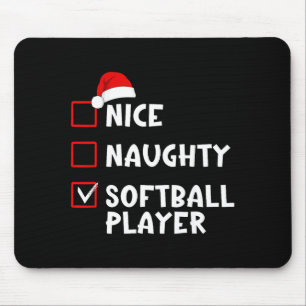 Nice Naughty Softball Player Funny Christmas List Mouse Mat