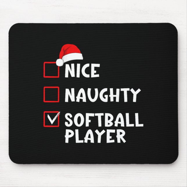 Nice Naughty Softball Player Funny Christmas List  Mouse Mat (Front)
