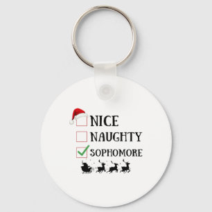 Nice Naughty Sophomore Funny Christmas List Key Ring