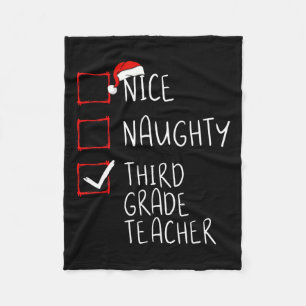 Nice Naughty Third Grade Teacher Christmas List Sa Fleece Blanket