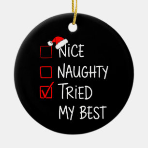 Nice Naughty Tried My Best Christmas List Santa Ceramic Tree Decoration