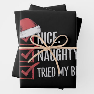 Nice Naughty Tried My Best Christmas List Xmas Wrapping Paper Sheet