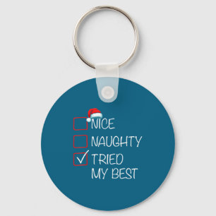 Nice Naughty Tried My Christmas List Santa Hat Key Ring