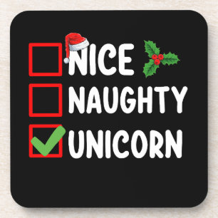 Nice Naughty Unicorn Christmas List Holiday Coaster