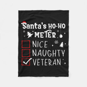 Nice Naughty Veteran Christmas List Santa Military Fleece Blanket