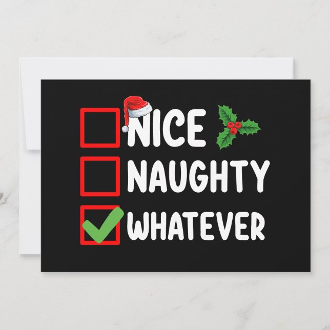 Nice Naughty Whatever Funny Christmas List Holiday Invitation (Front)