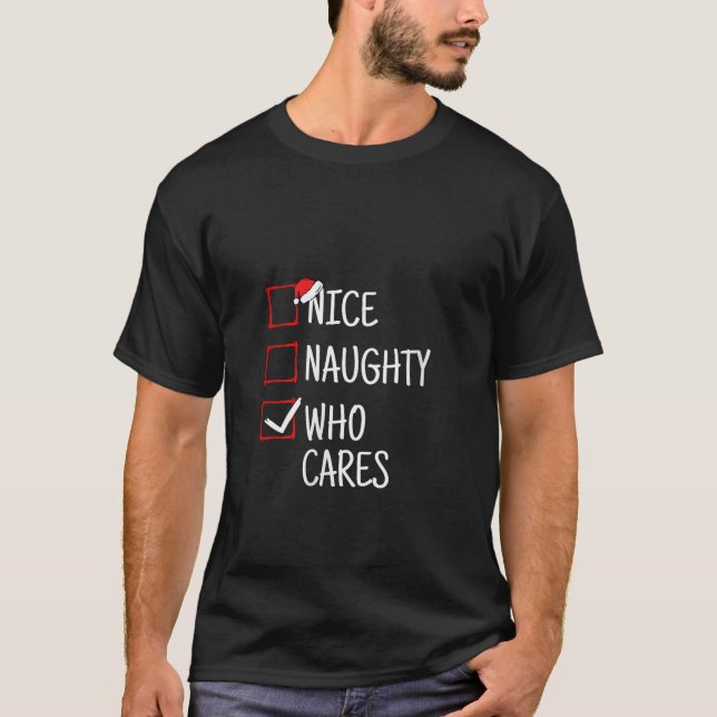 Nice Naughty Who Cares Funny Christmas V Neck  T-Shirt (Front)