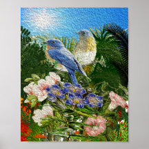 Nice oil paint 2 birds between flowers