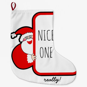 Nice One Typography Christmas Stocking Funny Santa