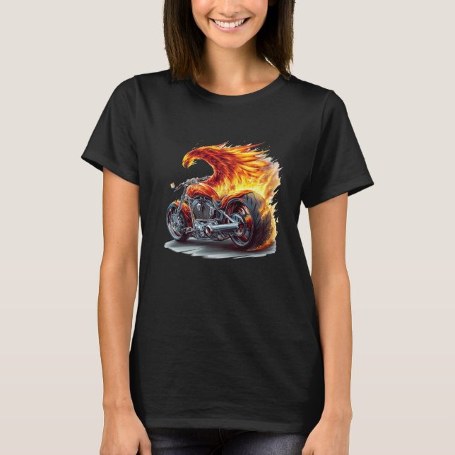 Nice Phoenix Bird Motorcycle Flames Look T-Shirt (Front)