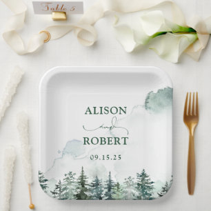 Nice Pine Trees Forest Custom Wedding  Paper Plate