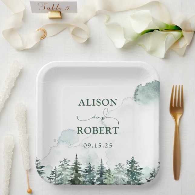 Nice Pine Trees Forest Custom Wedding  Paper Plate (Wedding)