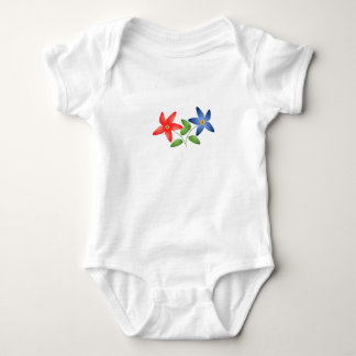 Nice red and blue flowers on baby bodysuit