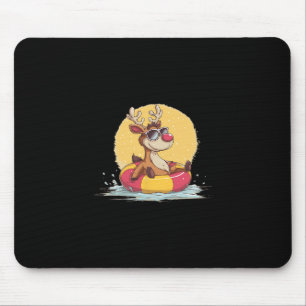 Nice Reindeer With Pool Ring For Fawn And Vacation Mouse Mat