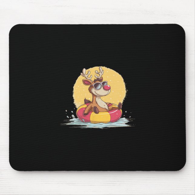 Nice Reindeer With Pool Ring For Fawn And Vacation Mouse Mat (Front)