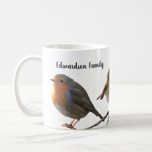 Nice Robin birds red breasts family  name Coffee Mug
