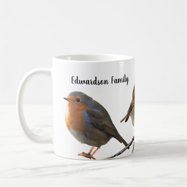 Nice Robin birds red breasts family  name Coffee Mug (Left)