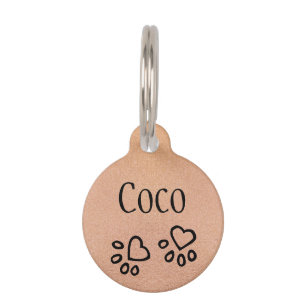 Nice Rose Gold Name w/Heart Paw Print Illustration Pet Tag