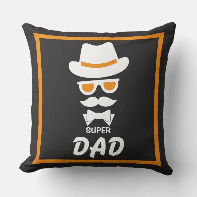 Nice Super Dad Face with Moustaches, Hat, sunglass Cushion (Front)