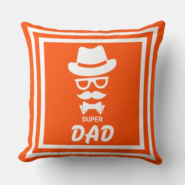 Nice Super Dad Face With Moustaches, Hat, sunglass Cushion (Front)