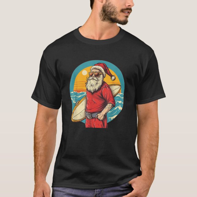 Nice surfing Santa Costume for Surfboards and Beac T-Shirt (Front)