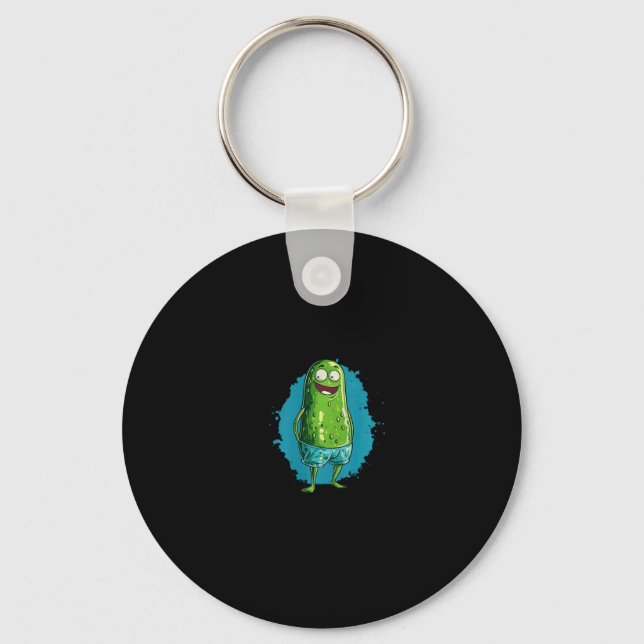 Nice Swimming Pickle In Trunks For Pool And Vacati Key Ring (Front)