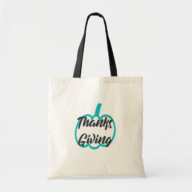 Nice Text Happy Thanksgiving with Cute Pumpkin Tote Bag (Front)